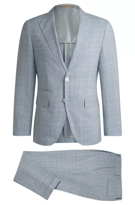 Slim-fit suit in checked wool, silk and linen