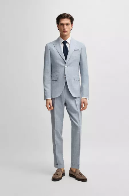 Slim-fit suit in checked wool, silk and linen