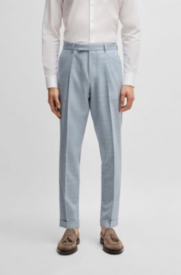 Slim-fit suit in checked wool, silk and linen, Light Blue