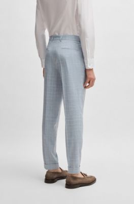 Slim-fit suit in checked wool, silk and linen, Light Blue