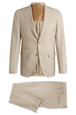 Traje slim fit a cuadros de lana, seda y lino, Marr&oacute;n claro