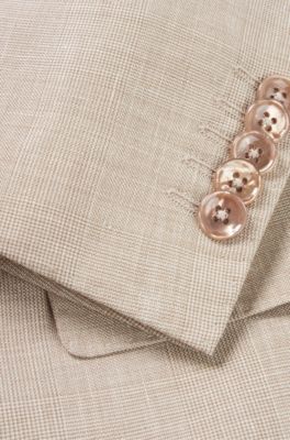 Traje slim fit a cuadros de lana, seda y lino, Marr&oacute;n claro