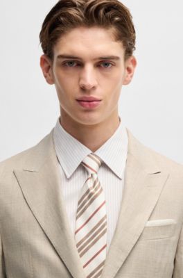 Traje slim fit a cuadros de lana, seda y lino, Marr&oacute;n claro