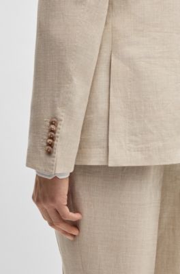 Traje slim fit a cuadros de lana, seda y lino, Marr&oacute;n claro