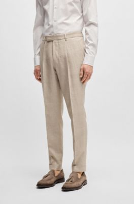 Traje slim fit a cuadros de lana, seda y lino, Marr&oacute;n claro