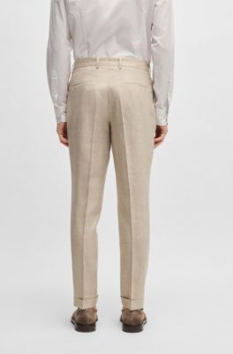 Traje slim fit a cuadros de lana, seda y lino, Marr&oacute;n claro