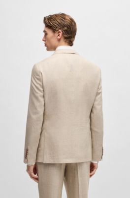 Traje slim fit a cuadros de lana, seda y lino, Marr&oacute;n claro