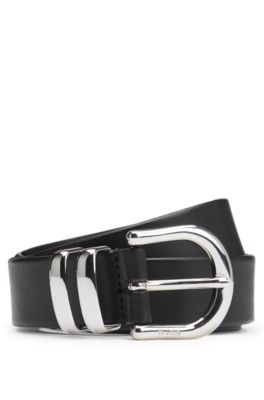 Double-keeper belt in Italian leather, Black