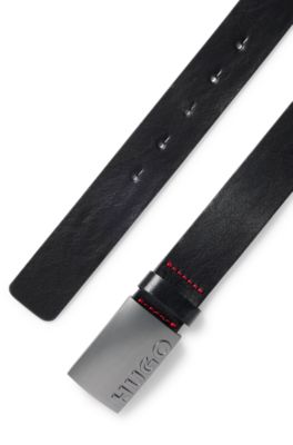 Italian-leather belt with plaque buckle, Black