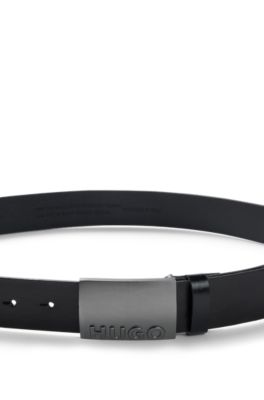 Italian-leather belt with plaque buckle, Black