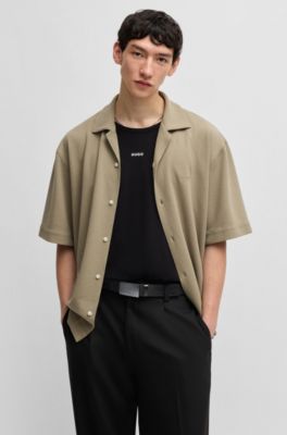 Italian-leather belt with plaque buckle, Black