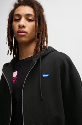 All-gender relaxed-fit hoodie in cotton terry, Black