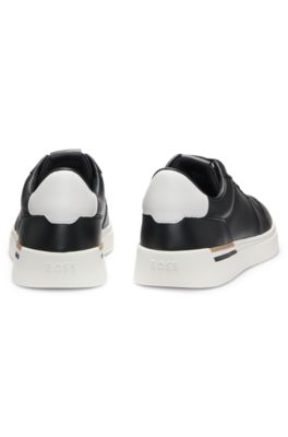 Logo-detail trainers in leather, Black