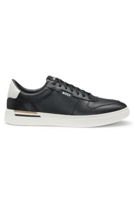 Logo-detail trainers in leather, Black