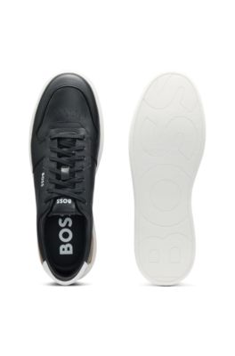 Logo-detail trainers in leather, Black
