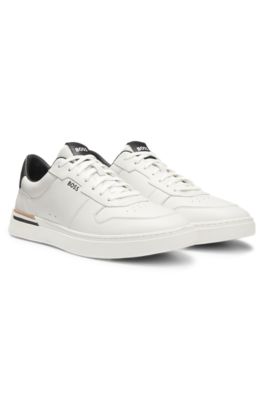 Deportivas de piel con logos en contraste, Blanco