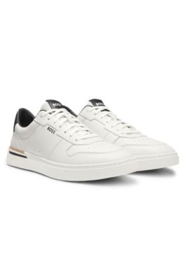 Logo-detail trainers in leather, White