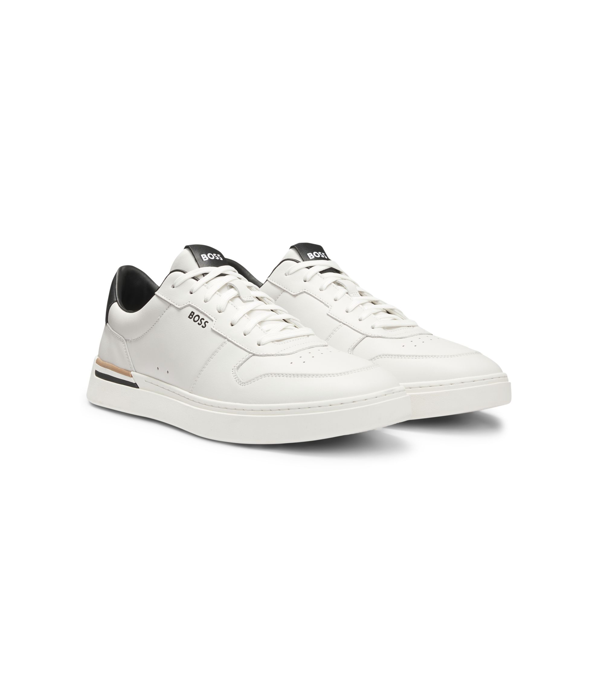 BOSS - Logo-detail trainers in leather - White