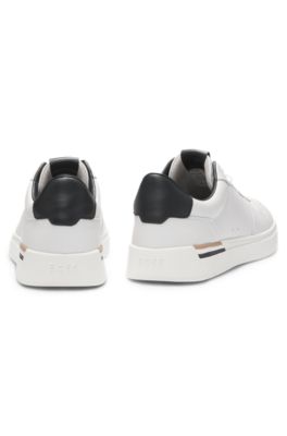 Logo-detail trainers in leather, White