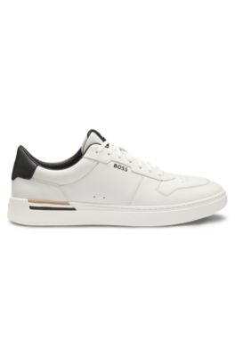 Logo-detail trainers in leather, White