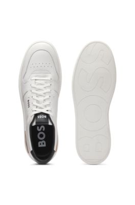 Deportivas de piel con logos en contraste, Blanco