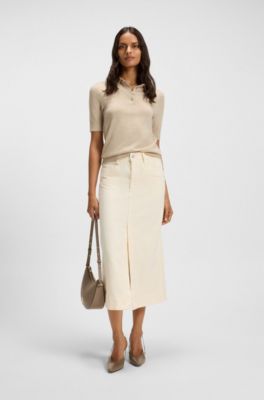 Off-white midi-length skirt in rigid denim, White