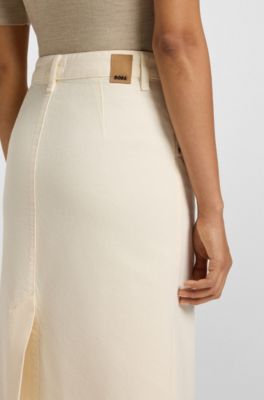 Off-white midi-length skirt in rigid denim, White