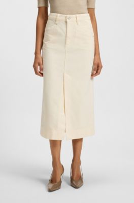 Off-white midi-length skirt in rigid denim, White