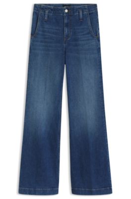 Fit-and-flare jeans in blue Italian stretch denim, Dark Blue