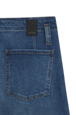 Fit-and-flare jeans in blue Italian stretch denim, Dark Blue