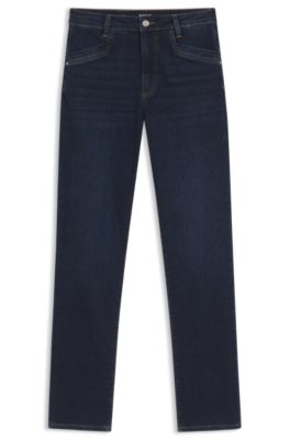 Deep-blue slim-fit jeans in stretch denim, Dark Blue