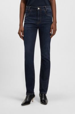 Deep-blue slim-fit jeans in stretch denim, Dark Blue
