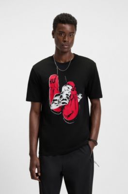T-shirt en jersey de coton &agrave; motif boxe, Noir