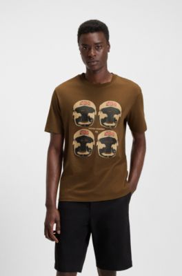 Camiseta de punto de algod&oacute;n con ilustraci&oacute;n de boxeo, Marr&oacute;n