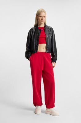 Peached-cotton tracksuit bottoms in a baggy fit, Dark Red