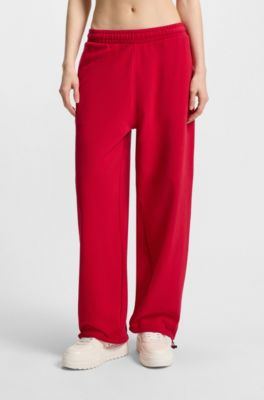 Peached-cotton tracksuit bottoms in a baggy fit, Dark Red