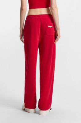 Peached-cotton tracksuit bottoms in a baggy fit, Dark Red