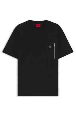 Camiseta de algod&oacute;n interlock con bolsillo con cremallera, Negro