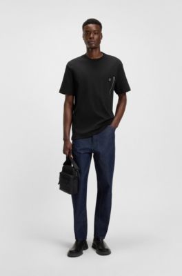 T-shirt en coton interlock &agrave; poche zipp&eacute;e, Noir