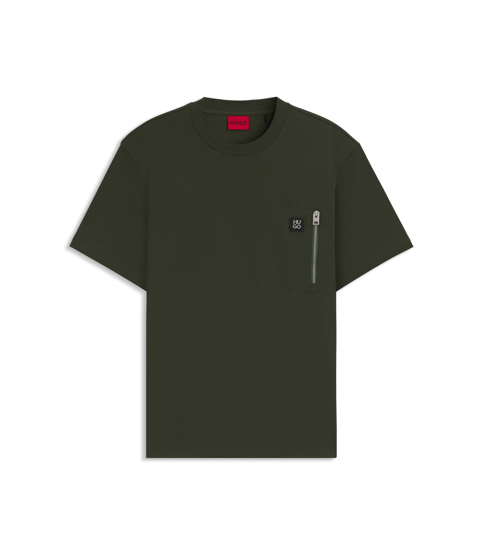 HUGO - Zip-pocket T-shirt in interlock cotton - Dark Green