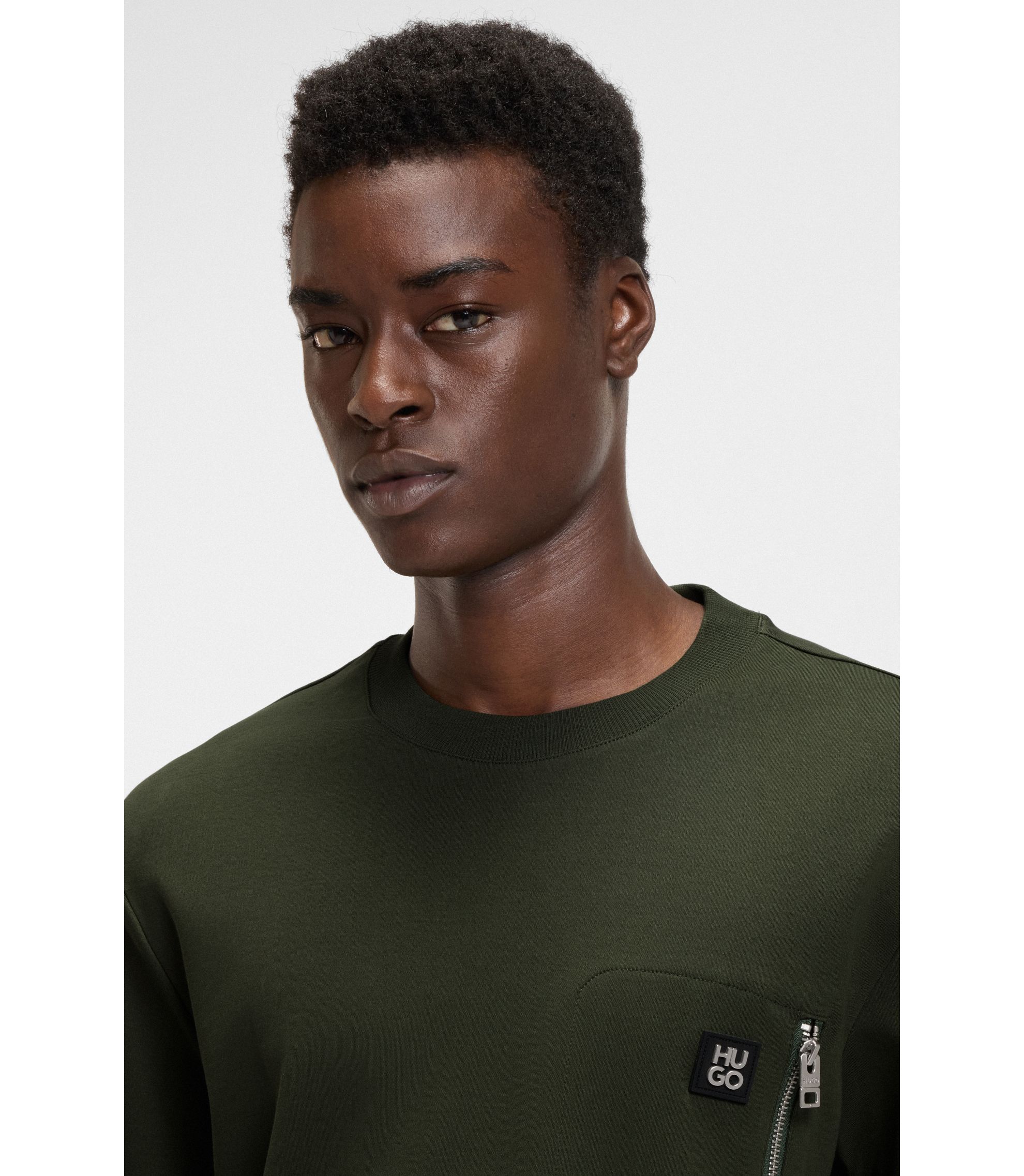 HUGO - Zip-pocket T-shirt in interlock cotton - Dark Green