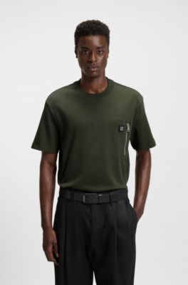 Zip-pocket T-shirt in interlock cotton, Dark Green