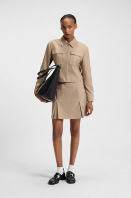 Mini skirt in pinstripe flannel, Beige