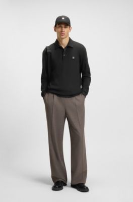 Covered-placket sweatshirt in a polo style, Black