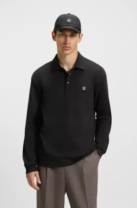 Covered-placket sweatshirt in a polo style