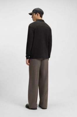 Covered-placket sweatshirt in a polo style, Black