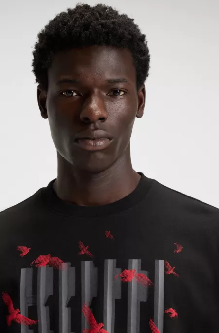 Bird-artwork T-shirt in cotton jersey