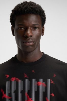 Bird-artwork T-shirt in cotton jersey, Black