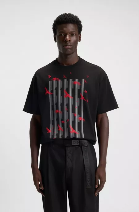 Bird-artwork T-shirt in cotton jersey