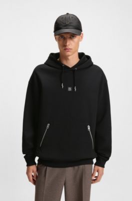 Sudadera de algod&oacute;n con capucha y logo apilado, Negro